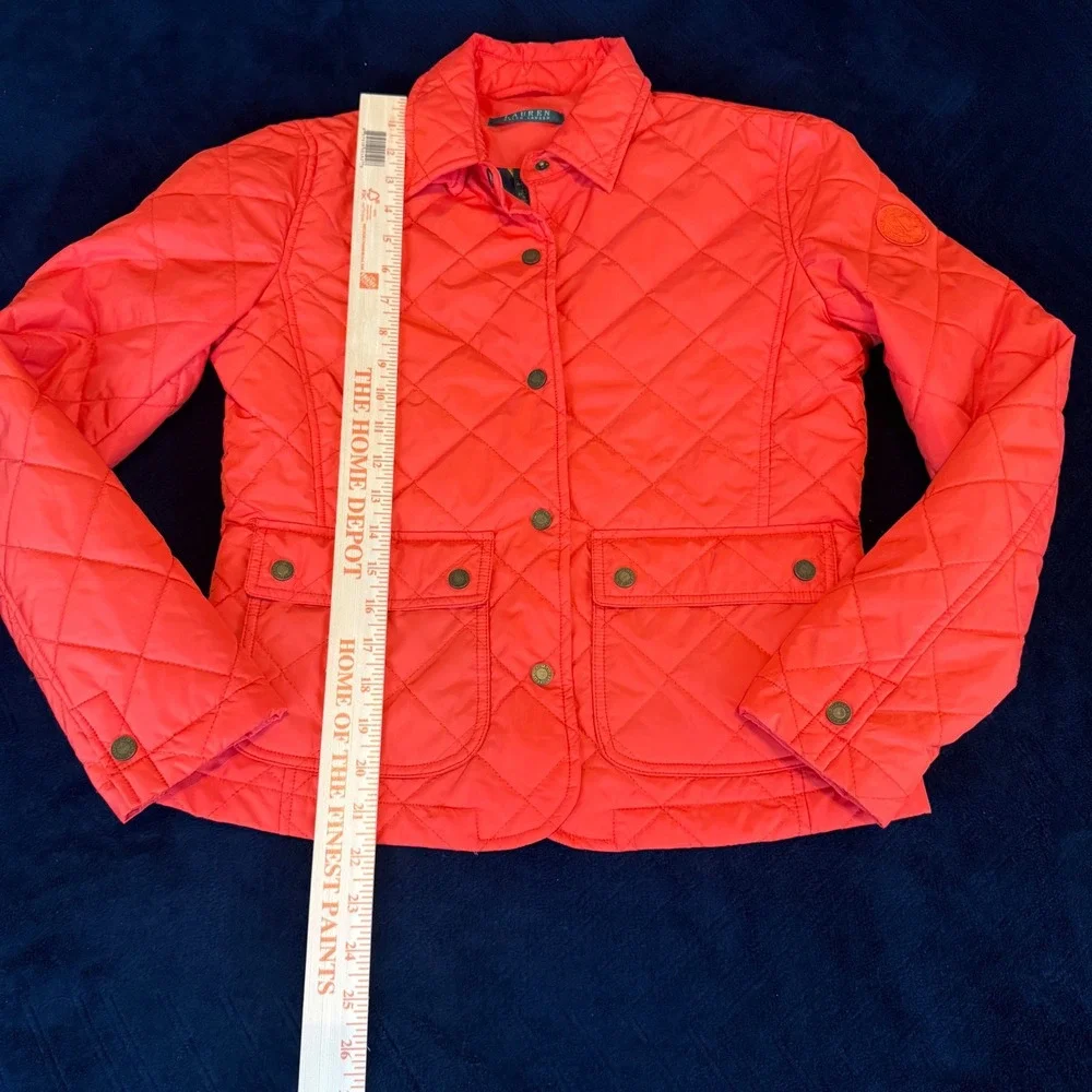 Lauren Ralph Lauren Womens Orange Quilted Barn Jacket Coat XS Equestrian‎ Crest - Picture 5 of 6